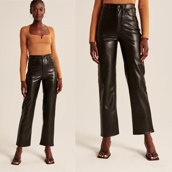 Abercrombie & Fitch Vegan Leather Ankle Straight Pants Womens 29/8 Black - Picture 1 of 16